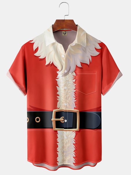 

Ugly Christmas Chest Pocket Short Sleeve Hawaiian Shirt, Red, Short Sleeve Shirts