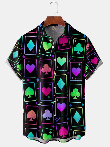 

Poker Chest Pocket Short Sleeve Hawaiian Shirt, Black, Short Sleeve Shirts