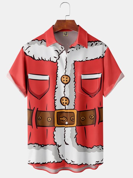 

Ugly Christmas Chest Pocket Short Sleeve Hawaiian Shirt, Red, Short Sleeve Shirts
