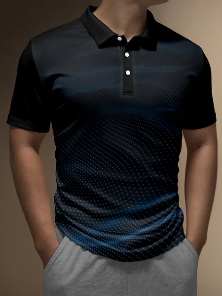 

Men's 3D Polka Dot Gradient Button Short Sleeve Polo Shirt Casual Style Art Collection Lapel Print Top, Black, Polo Shirts