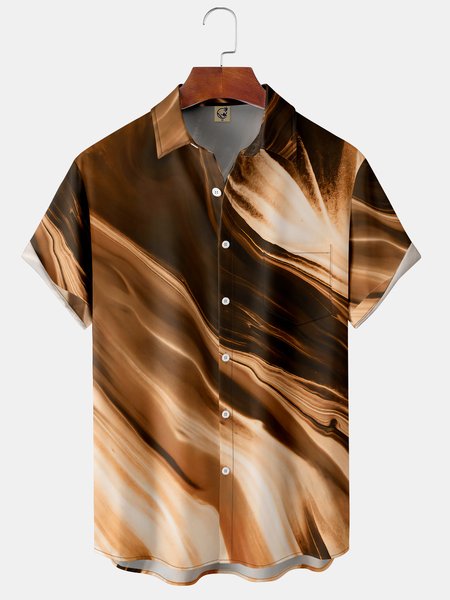 

Gradient Pocket Short Sleeve Shirt Casual style Hawaii series mechanism print top, Light coffee, Short Sleeve Shirts