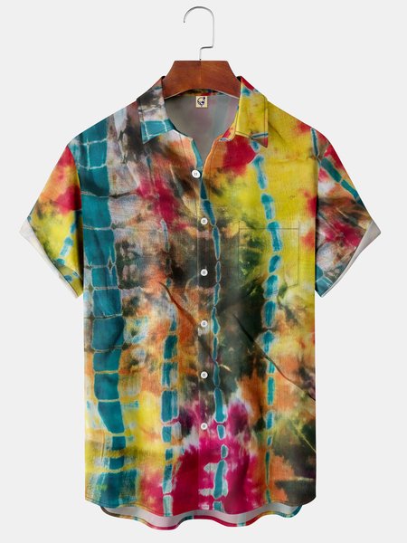 

Tie Dye Pocket Short Sleeve Shirt, Yellow, Short Sleeve Shirts