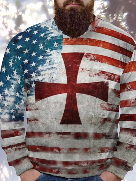 

Men's Religious knight of the cross Casual Loose America Flag Sweatshirt, As picture, Hoodies&Sweatshirts