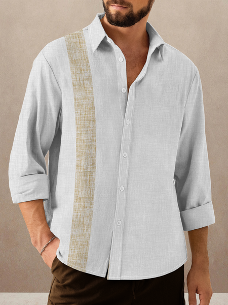 

Geometric stripe pattern short-sleeved shirt casual style lapel top., As picture, Long Sleeve Shirts