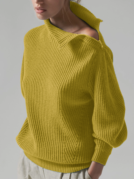 

Loose High Elasticity Urban Plain Stand Collar Sweater, Yellow, Pullovers