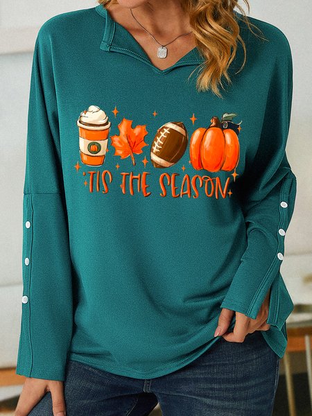 

Women It's The Season Pumpkin V Neck Halloween Simple Sweatshirt, Green, Hoodies&Sweatshirts