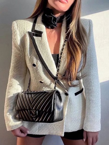 

Long sleeve Lapel Collar Regular Fit Plain Blazer, White, Blazers