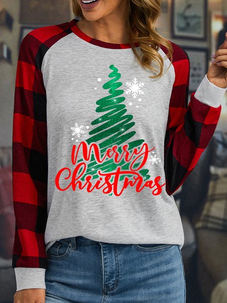 

Women Funny Christmas Tree Simple Top, White, Long sleeves