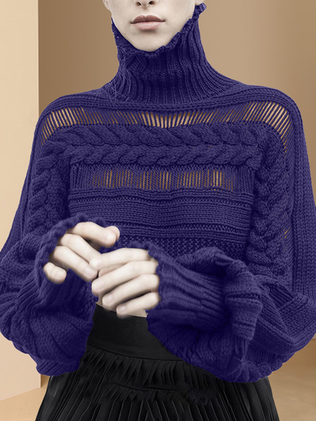 

High Elasticity Urban Loose Turtleneck Long sleeve Sweater, Blue purple, Pullovers