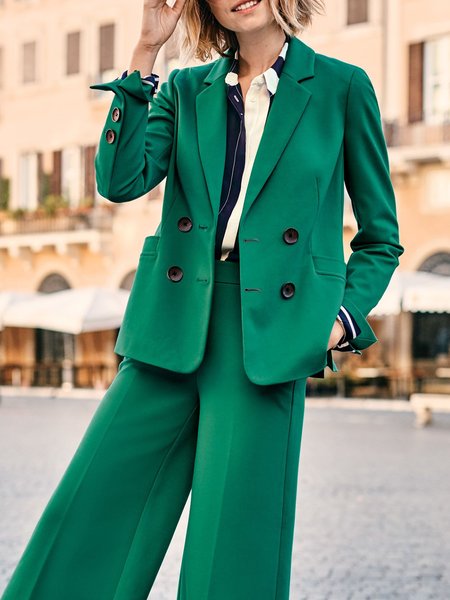 

Long sleeve Loose Plain Urban Blazer, Green, Blazers