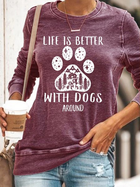 

Womens LIFE IS BETTER WITH DOGS AROUND Crew Neck Casual Sweatshirt, Red, Hoodies&Sweatshirts