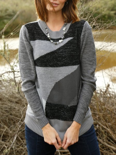 

Color Block Casual Yarn/Wool Yarn Sweater, Deep gray, Sweaters & Cardigans