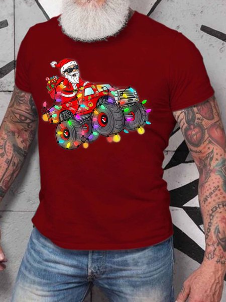 

Men Christmas Santa Claus Truck Casual T-Shirt, Red, T-shirts