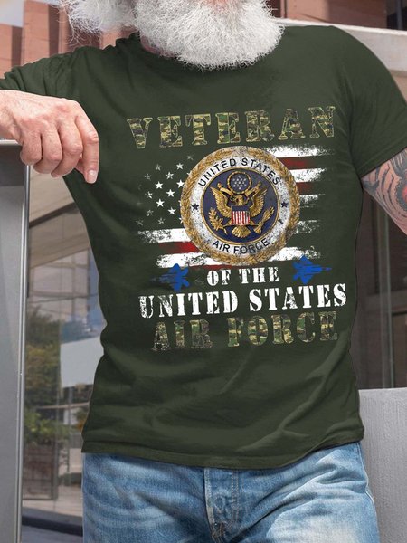 

Men Veteran Of The United States Air Force Casual Text Letters Crew Neck T-Shirt, Darkgreen, T-shirts