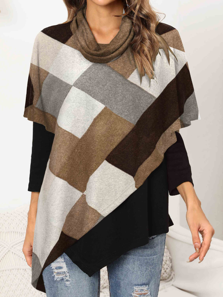 

Casual Turtleneck Plaid Tops, Multicolor, Tops