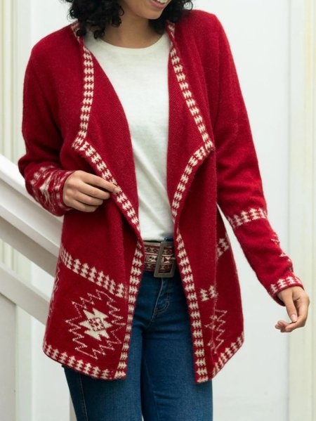 

Yarn/Wool Yarn Casual Sweater Coat, Red, Cardigans
