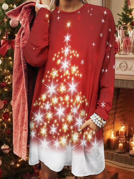 

Womens Christmas Tree Light Cozy Crew Neck Dress, Red, Dresses