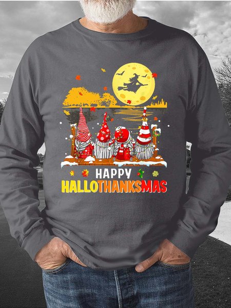 

Men Happy Hallothanksmas Halloween Gnomes Regular Fit Christmas Casual Sweatshirt, Gray, Hoodies&Sweatshirts