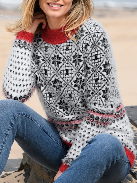 

Color Block Yarn/Wool Yarn Loose Sweater, Multicolor, Sweaters