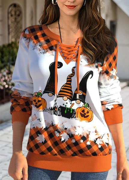 

Halloween Check Gnome Design Pullover Sweatshirt, Orange red, Sweatshirts & Hoodies