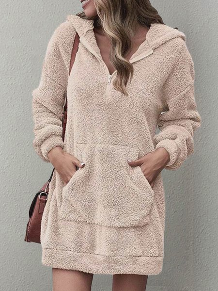 

Hoodie Plain Loose Zipper Dresses, Apricot, Mini Dresses