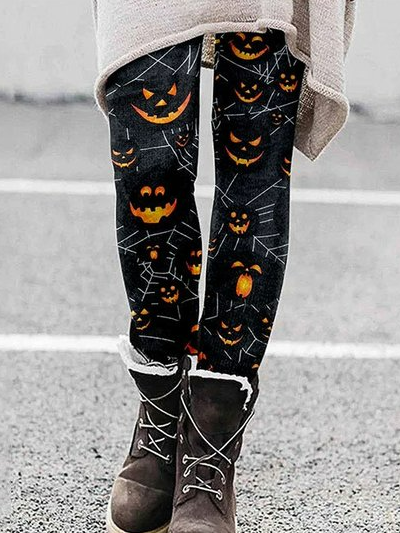 

Halloween Casual Long Leggings, Black, Leggings