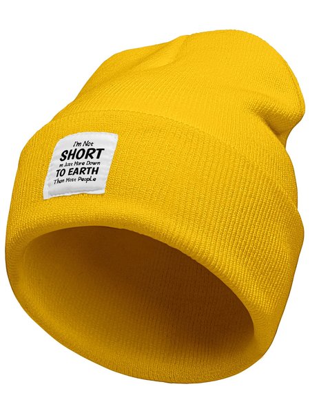 

I’m Not Short I'm Just More Down To Earth Than Most People Funny Text Letter Beanie Hat, Yellow, Hats