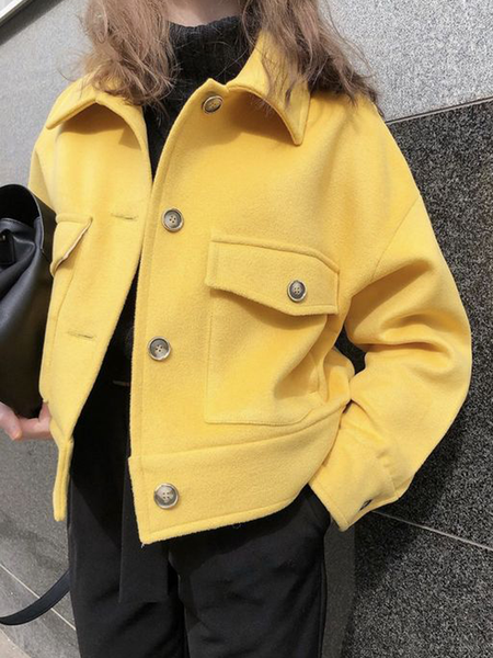 

Loose Shirt Collar Long sleeve H-Line Jacket, Yellow, Jackets
