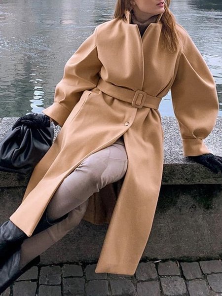 

Long sleeve Elegant Shawl Collar Mid-long Overcoat, Camel, Coats