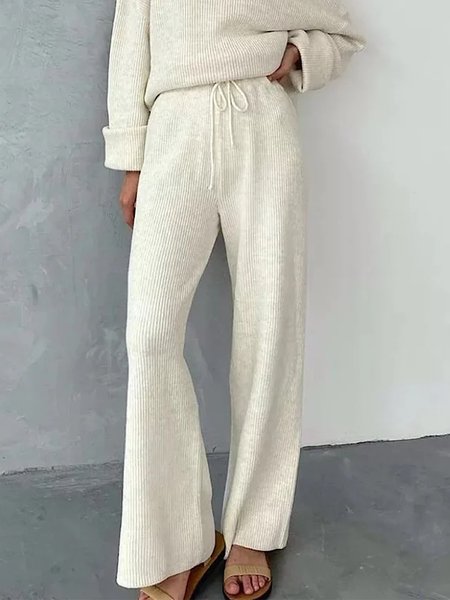

Casual Loose Plain Casual Pants, Off white, Pants