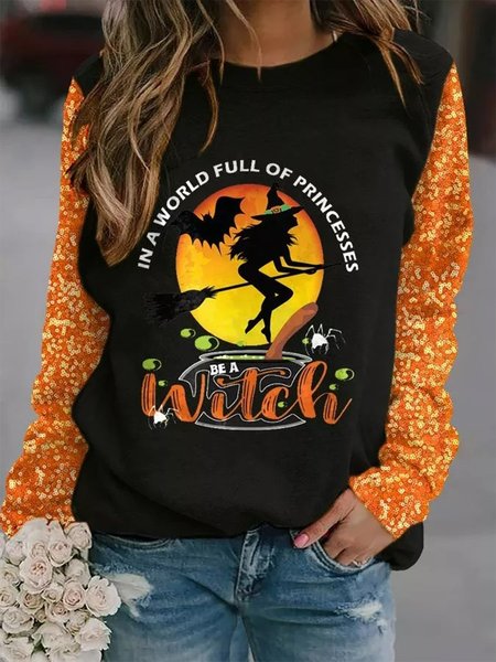 

Halloween Fashion Patchwork Sequin Print Long Sleeve Sweatshirt, Black, Hoodies & Sweatshirts