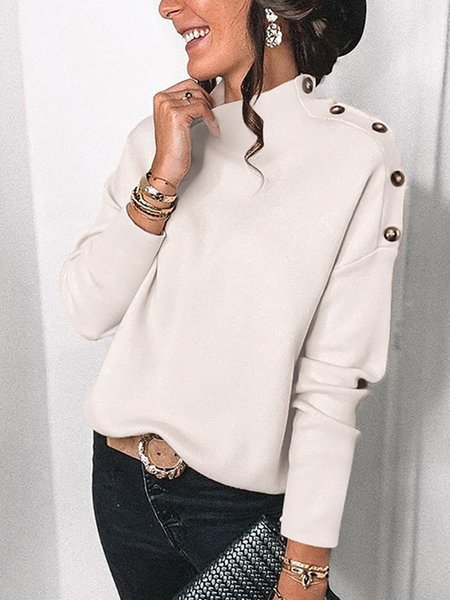 Casual Buttoned Half Turtleneck Loose T Shirt