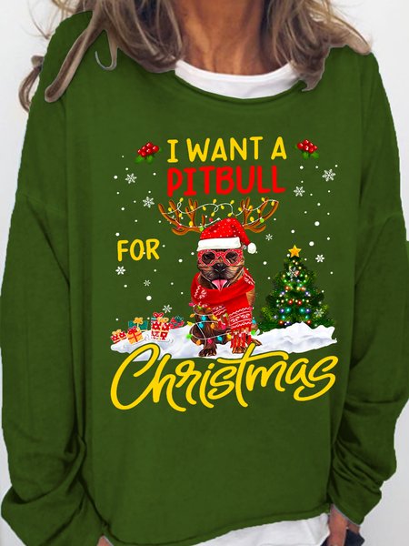 

Women Funny I Want Pitbull Dog Christmas Lights Santa Simple Sweatshirt, Green, Hoodies&Sweatshirts