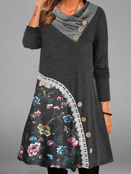 

Regular Fit Cross Neck Floral Dresses, Gray, Mini Dresses