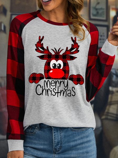 

Women Funny Simple Christmas Cotton-Blend Tops, White, Long sleeves