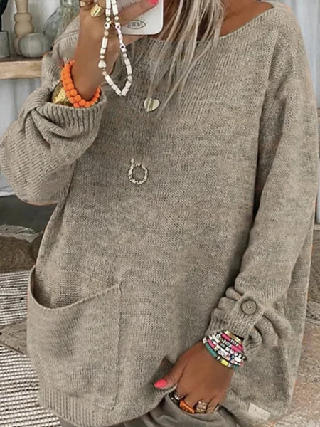 

Casual Plain Regular Fit Wool/Knitting Sweater, Khaki, Sweaters & Cardigans