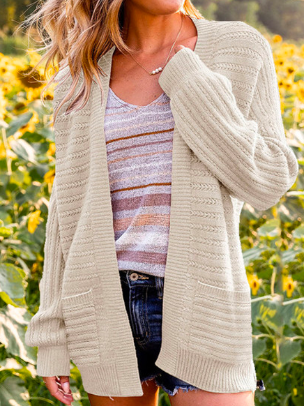 

Loose Plain Yarn/Wool Yarn Sweater Coat, Apricot, Sweaters