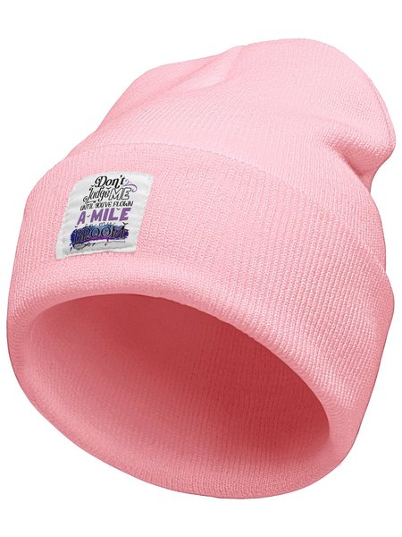 

Don't Judge Me Until You've Flown A Mile On My Broom Halloween Graphic Beanie Hat, Pink, Hats