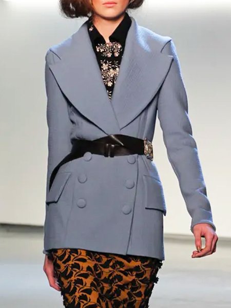 

Plain Elegant Regular Fit Double Breasted Jacket, As picture, Coats