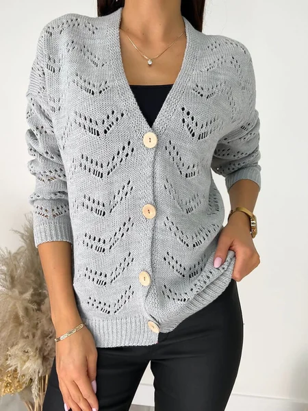 

Loose Plain Wool/Knitting Sweater Coat, Gray, Cardigans