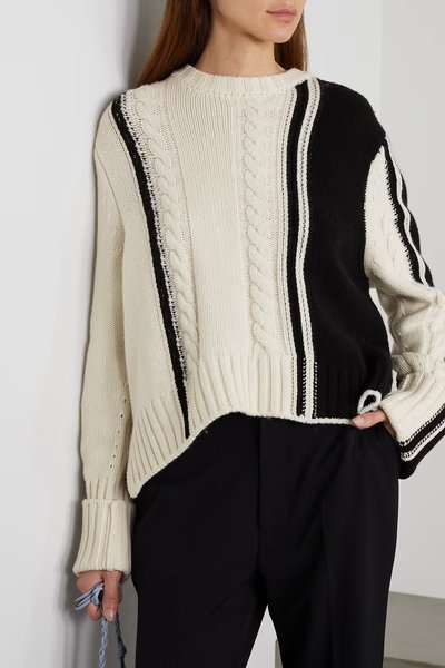 

Loose Crew Neck Casual Sweater, Black-white, Pullovers