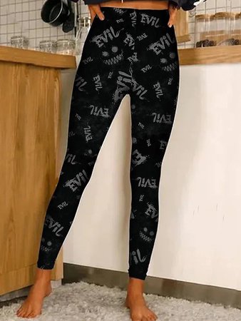 

Halloween Evil Casual Tight Leggings, Black, Leggings