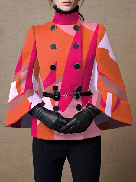 

Abstract Stand Collar Regular Fit Overcoat, Orange red, Coats