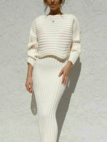 

Loose Boat Neck Long sleeve Sweater, White, Pullovers