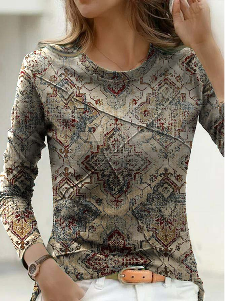 

Crew Neck Ethnic Casual T-Shirt, Multicolor, T-Shirts