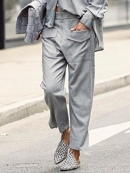 

Urban rubber band waist pocket palazzo pants/wide leg pants plus size, Gray, Pants