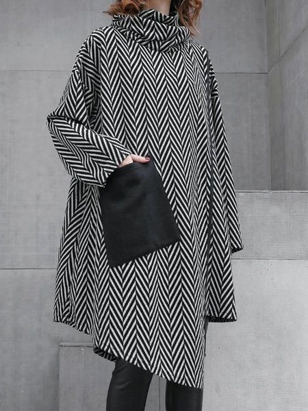 

Urban Loose Turtleneck Geometric Long Sleeve Blouse, Black, Blouses and Shirts