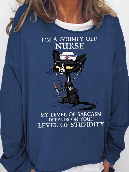 

Text Letters Crew Neck Casual Sweatshirt, Dark blue, Hoodies&Sweatshirts