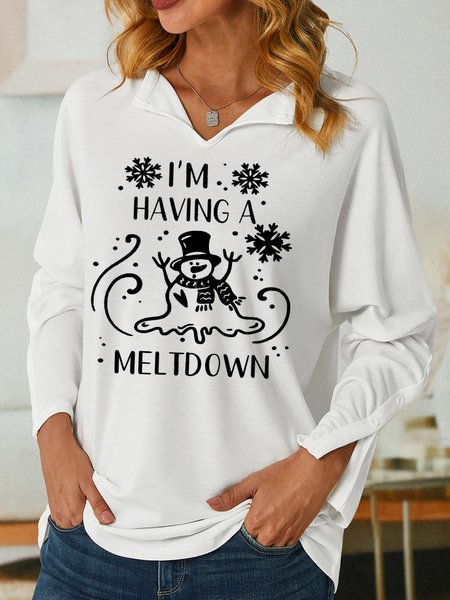 

Women's I'm Having A Meltdown Funny Snowman V Neck Simple Sweatshirt, White, Hoodies&Sweatshirts