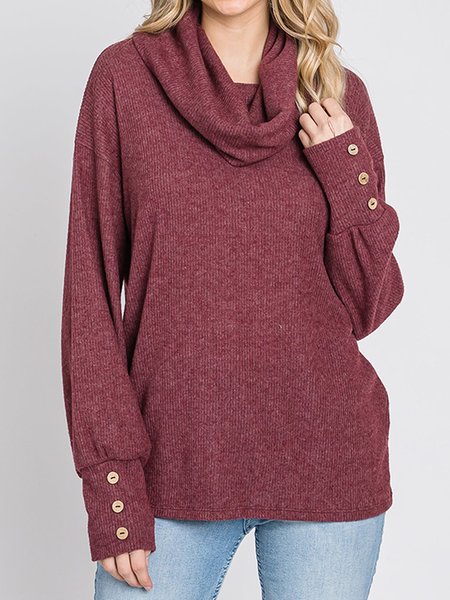

Burgundy Brushed Cowl Neck Button Top, Wine red, Tops
